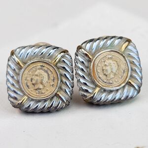 🪙Vintage Designer Silver And Gold Tone Coin Runway Earrings